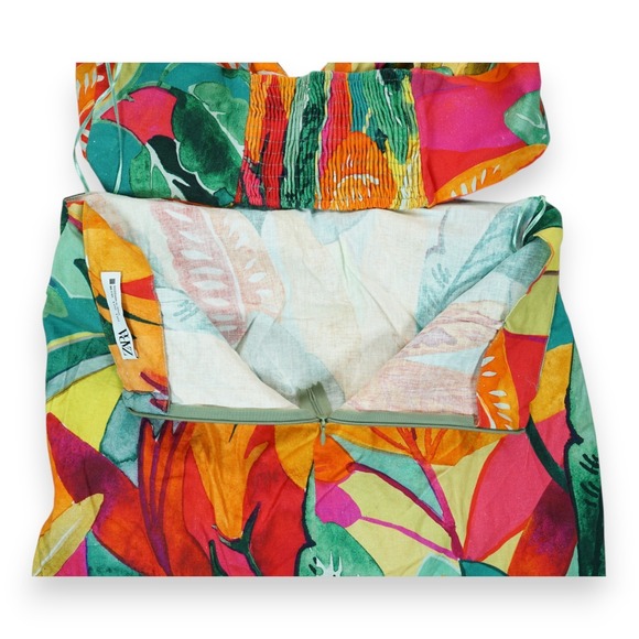 NWOT ZARA Linen Blend Tropical Floral Pattern Mini Dress Cut Out Sleeveless Sz L - Picture 9 of 10